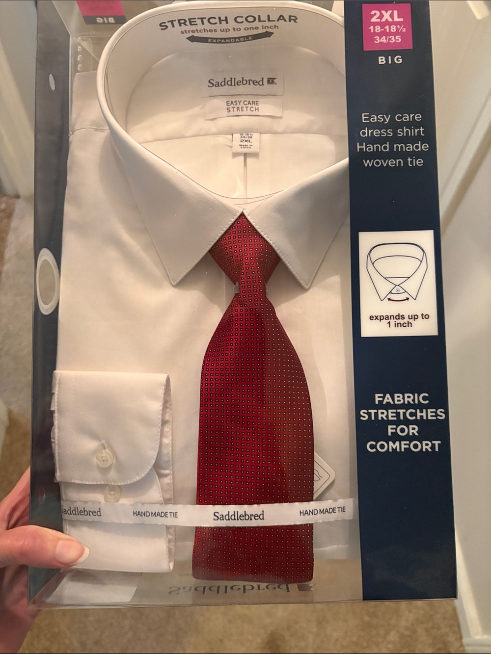 Saddlebred White Dress Shirt with Red Woven Tie - 2XL